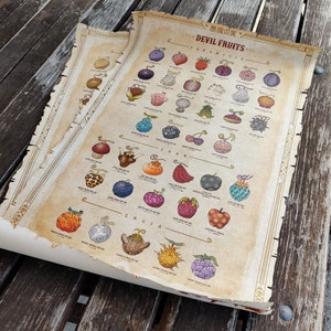 Póster de One Piece de Frutas del Diablo, lienzo, pergamino, regalo de anime, arte mural, regalo de lienzo, fans del anime