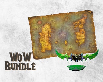 Warcraft Bundle Sword + Map, Illidan Stormrage, Warglaive of Azzinoth Acrylic Sword, World of Warcraft, WOW, TBC, Burning Legion