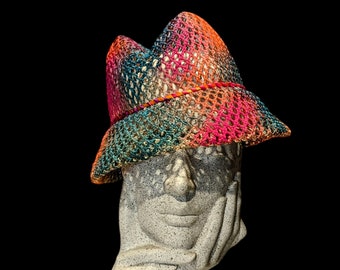 Vibrant Straw Mesh Hat, Sisal Straw, Spray painted, for Spring and Summer, fun hat, cool hat, hat, Sun hat, Beach hat, one size fits most