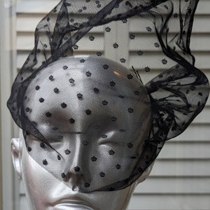 Black Swiss Dot Birdcage Veil by Tossed Hat, w/ Crystal Pin or Comb, Black Bridal Veil, Funeral Veil, Blusher Veil, Bandeau Veil, Tea Party