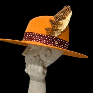 Pumpkin Spice Fedora: Western Weight Felt Hat with Feathers