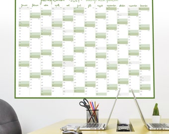 JAHRESPLANER "grün" 2024, Posterkalender, Kalender, Jahresübersicht, Bürokalender, Pattern, Din A1