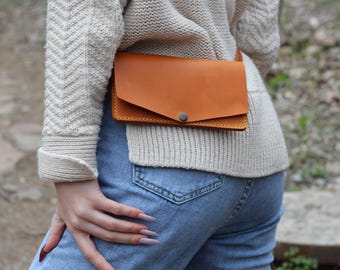 Leather Belt Bag Women’s Crossbody Bag Brown Waist Bag Canvas Belt Wallet Stylish Leather Pouch Christmas Gift Custom Personalized Purse