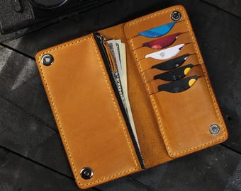 Lange leren portemonnee: gepersonaliseerde minimalistische portemonnees voor heren