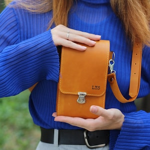 Borsa per telefono in pelle, borsa a tracolla per cellulare, custodia per cellulare, sottile borsa in pelle per telefono da donna, piccola borsa per telefono, elegante marsupio minimalista