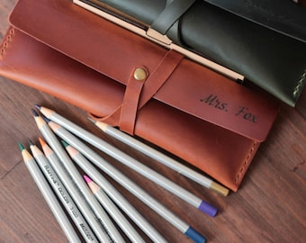 Pencil Case Leather Pouch Pen Holder Leather Custom Pencil Case Christmas Gift Personalized Leather Pencil Holder Unique Gift for Artist