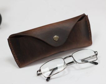Gold Brown Clam Shell Leather Hard Case for Eyeglass Sunglasses Elder Glasses.
