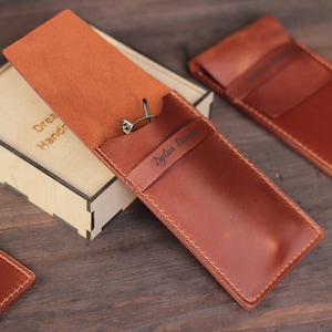 Étui à lunettes de soleil en cuir marron Étui à lunettes en cuir personnalisé Étui à crayons personnalisé Porte-lunettes personnalisé Cadeau personnalisé Étui à lunettes mince en cuir