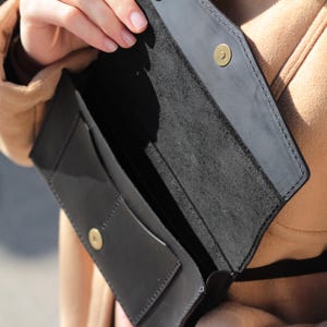 Black Leather Belt Bag: Handmade Minimalist Fanny Pack Wallet image 2
