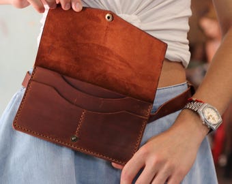 Leather Belt Bag: Slim Crossbody Phone Wallet, Minimalist Small Fanny Pack