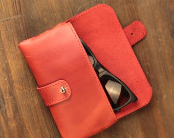 Leather Glasses Sleeve: Slim Hard Sunglass Holder, Clip Eyeglass Case, Custom Travel Accessory