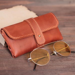 Sunglasses Case Leather Glasses Pouch Slim Sunglasses Holder Brown Eyeglass Case Custom Glass Pouch Minimalist Leather Cover Gift For Father