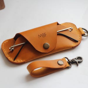 Leather Glasses Case Yellow Custom Sunglasses Holder Slim Box for Glasses Custom Personalized Gift Glasses Case with Keychain Slim Purse