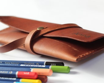 Personalized Leather Pencil Case,  Pen Case Roll, Pencil Roll, Pencil Case, Leather Pen Case, Brown Pencil Case, Brown Pen Case