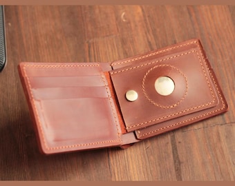 Personalized Leather AirTag Wallet Money Clip: Slim Minimalist Design