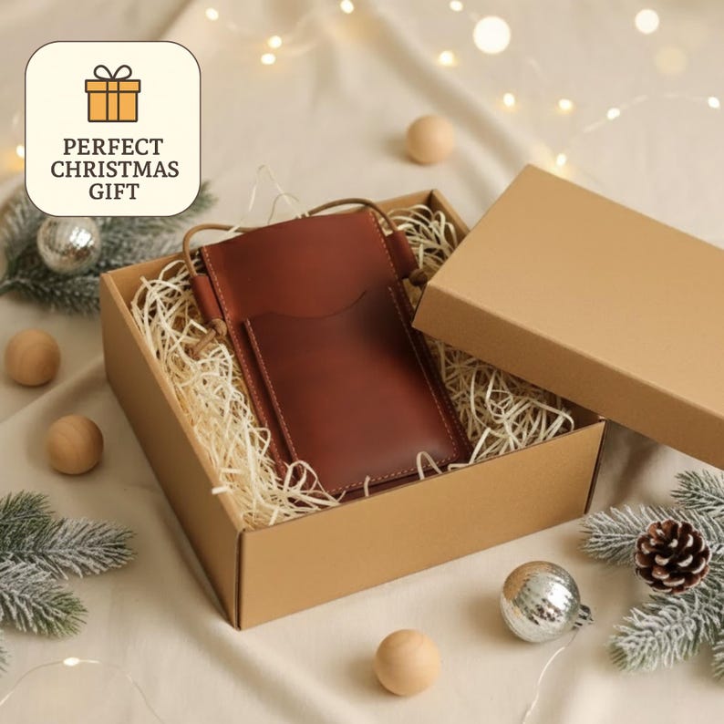 Bolso bandolera de piel para teléfono: Monedero marrón para smartphone, estuche minimalista para móvil, regalo para el Día de la Madre imagen 10