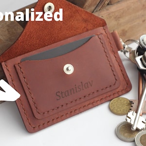 Keychain Wallet, Leather Keychain Card Holder, Personalised Keyring Wallet, Wallet Keychain, Leather Coin Purse, Card Holder Keychain image 2