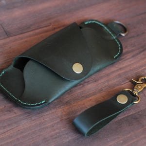 Leather Glasses Case: Handmade Green Crazy Horse Leather Pouch
