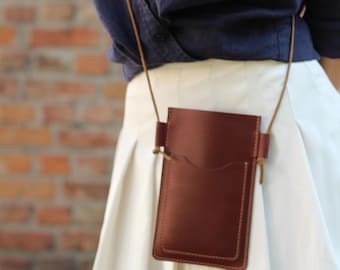 Slim Leather Crossbody Phone Bag: Personalized Minimalist Cell Phone Purse