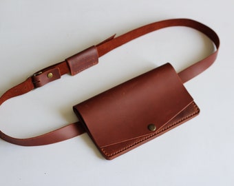Belt bag leather brown, leather waist bag, leather waist pack, leather handmade belt bag, minimalist leather belt bag, belt pouch wallet