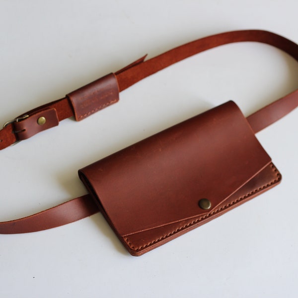 Belt bag leather brown, leather waist bag, leather waist pack, leather handmade belt bag, minimalist leather belt bag, belt pouch wallet