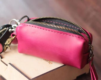 Leather Keychain Wallet: Slim Key Holder with Zipper Pouch