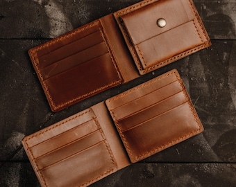 Personalized Leather Bifold Wallet: Handmade Engraved Minimalist Money Clip