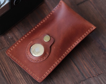 Leather Glasses Case with AirTag Pocket: Handcrafted Eyeglasses Holder