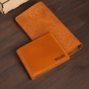 Juego de billeteras de cuero minimalistas, delgadas, personalizadas, largas, tarjetero con monedero, clip para billetes, juego de billeteras de cuero personalizadas, clip para billetes