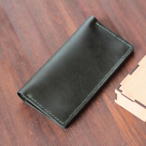 Cartera larga de cuero Cartera delgada personalizada Cartera minimalista con clip para billetes para hombre Tarjetero personalizado Cartera verde Regalo para el día del padre