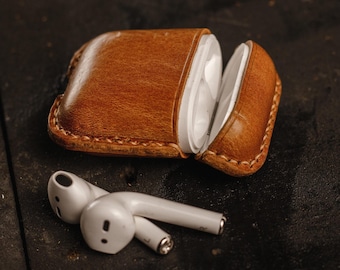 Personalized Leather AirPods Case: Handmade Italian Vegetable-Tanned AirPod Cover