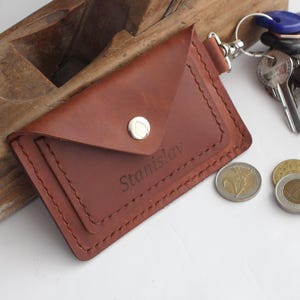 Schlüsselanhänger Brieftasche Leder Münze Karte Brieftasche Schlank Benutzerdefinierte Weihnachtsgeschenk für Ihn Personalisierte Schlüsselbund Brieftasche mit Knopf Beutel für Kartengeld