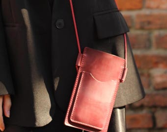 Bolsa transversal de couro para celular: carteira fina e minimalista, bolsa de ombro personalizada.