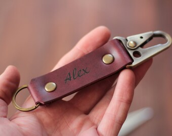 Leather Accessories Leather Keychain, Personalised Gift, Custom Key Military Long,  Leather Keyring Keychain Key Fob , Gift for Her Him