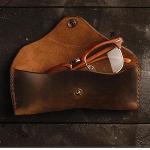 Leather Glasses Case: Personalized Slim Hard Eyeglass Pouch
