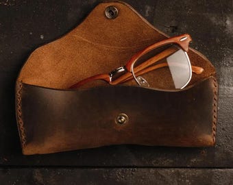 Leather Glasses Case: Personalized Slim Hard Eyeglass Pouch