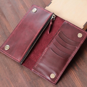 Cartera larga de cuero personalizada, cartera delgada personalizada con clip para billetes, tarjetero minimalista, regalo para hombres y mujeres, diseño largo y duradero.
