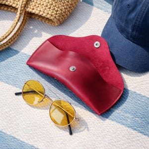 Personalized Leather Sunglasses Case: Handmade Glasses Pouch, Hard Eyeglass Sleeve