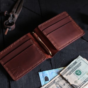 Carteira de couro personalizada porta-dinheiro carteira minimalista gravada presente de dia dos pais dobra dupla clipe de dinheiro masculino personalizado carteira personalizada