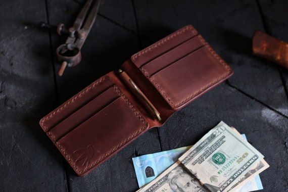 Personalized Leather Money Clip Wallet: Engraved Bifold, Handmade