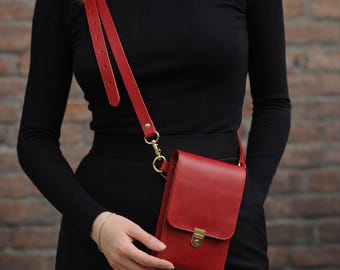 Leather Crossbody Bag: Minimalist Phone Purse, Everyday Small Pouch