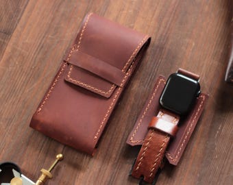 Leather Watch Travel Case: Personalized Minimalist Storage Pouch