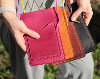 Slim Leather Phone Bag: Minimal Crossbody Mobile Pouch