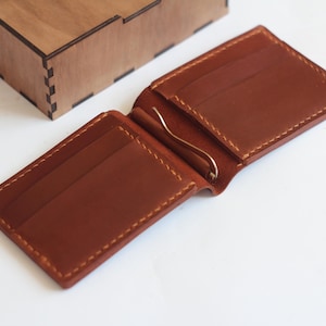 Cartera de cuero marrón con tarjetero, billetera minimalista, grabada, hecha a mano, regalo, billetera plegable personalizada para hombre, billetera personalizada, regalo para padre