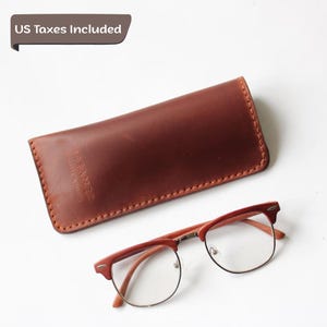 Handmade Crazy Horse Leather Glasses Case: Slim Eyeglasses Holder