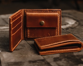 Mens Leather Bifold Wallet Brown Slim Minimalist Custom Wallet Gift