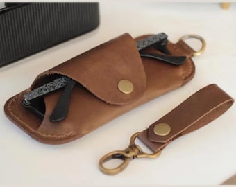 Leather Sunglasses Case with Clip: Slim Travel Eyeglass Pouch
