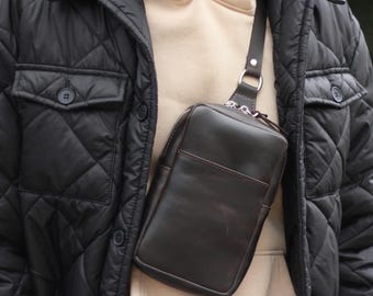 Borsa a tracolla in pelle: borsa a tracolla per cellulare, marsupio da uomo per tutti i giorni