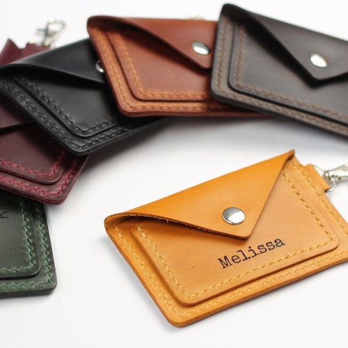 Leather Keychain Wallet Keychain Card Holder Personalised Etsy