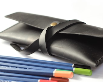 Personalized Leather Pencil Case,  Pen Case Roll, Pencil Roll, Pencil Case, Leather Pen Case, Black Pencil Case, Brown Pen Case